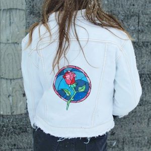 Painted Disney Rose White Jean Jacket
